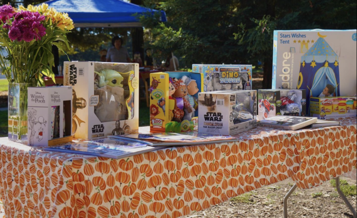 A table with a bunch of toys on it