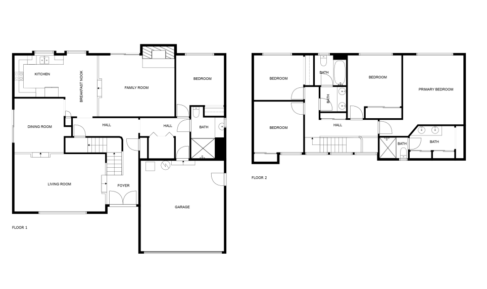 A black and white floor plan of a house on a white background.