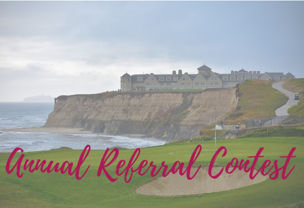 A picture of a golf course with the words annual referral contest written on it.