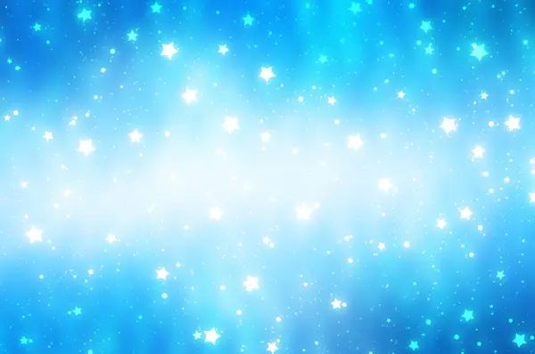 A blue background with white stars falling from the sky
