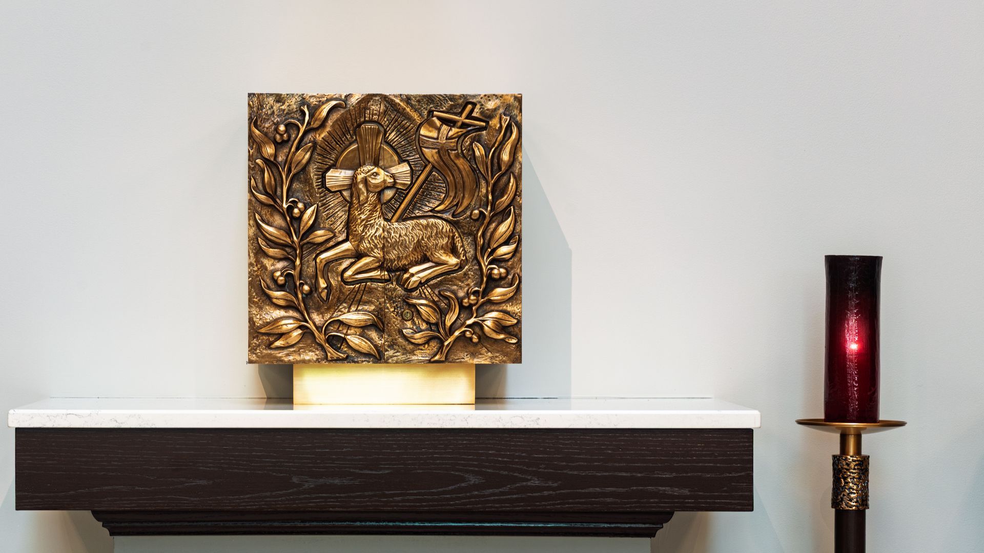 Tabernacle with lit red candle