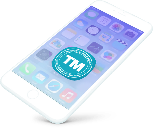 Teléfono inteligente blanco en ángulo, que muestra la aplicación con el logotipo 