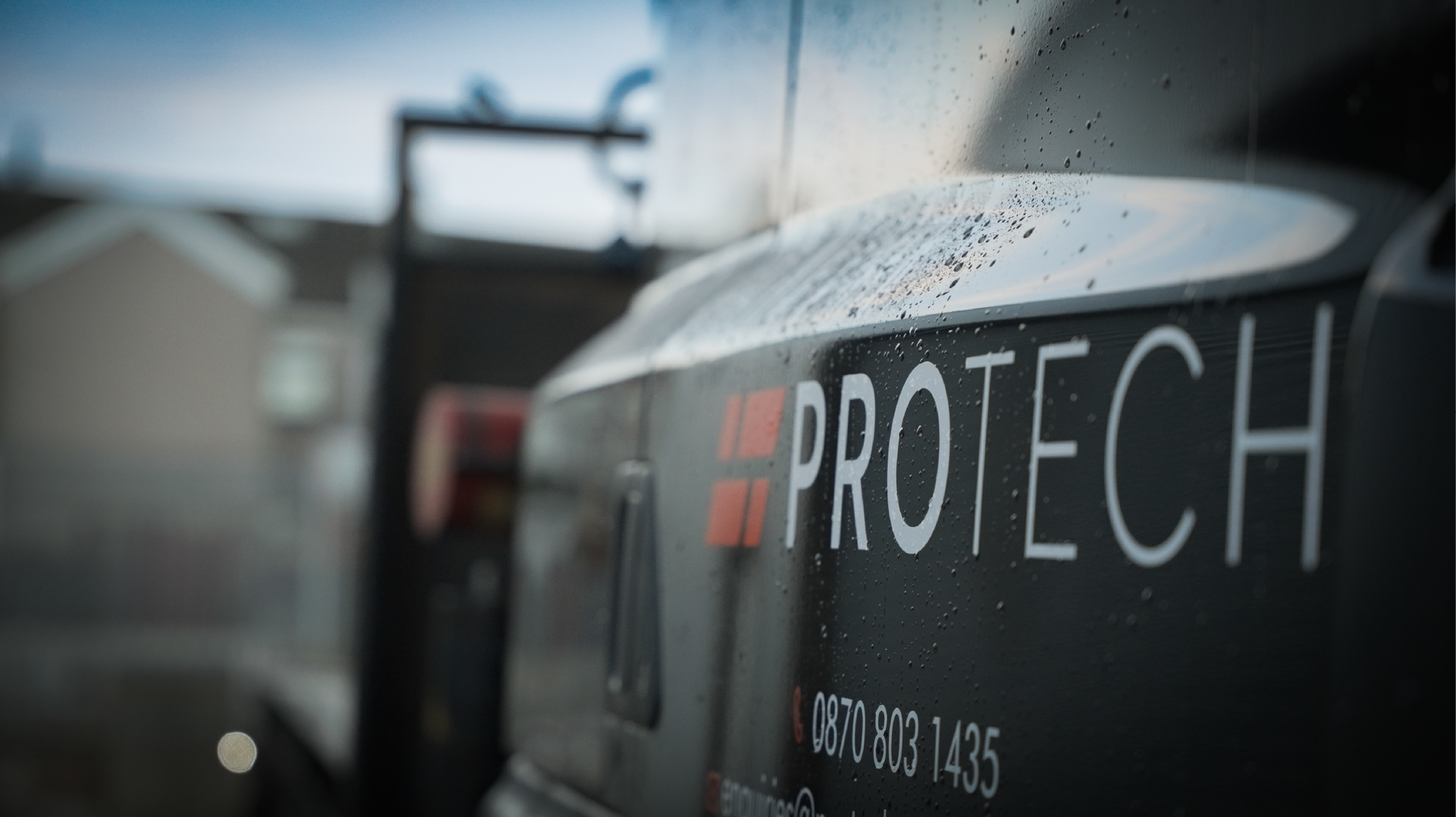 The back of a car with the word protech on it
