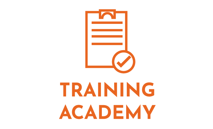 the logo for the training academy shows a clipboard with a check mark on it .