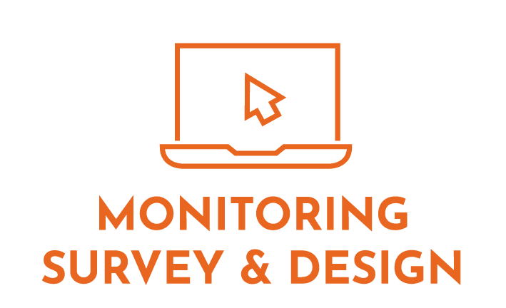 a logo for monitoring survey and design with a laptop and a cursor .