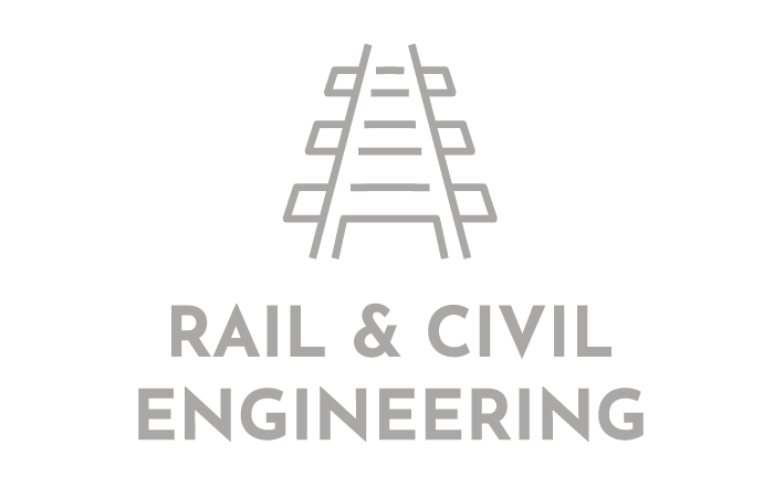 a logo for rail and civil engineering with a train track icon .