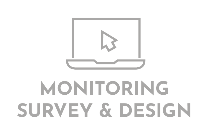 a logo for monitoring survey and design with a laptop and a mouse pointer .