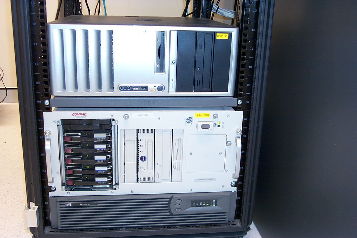 computers stacked in case