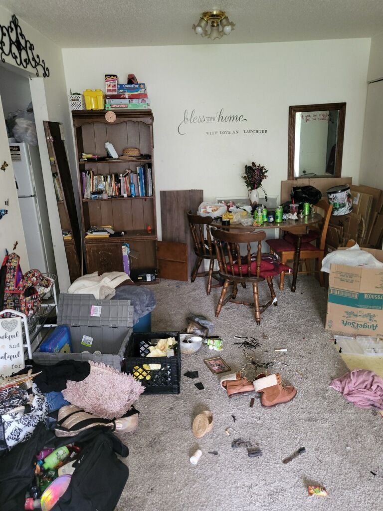 A living room filled with lots of furniture and boxes.