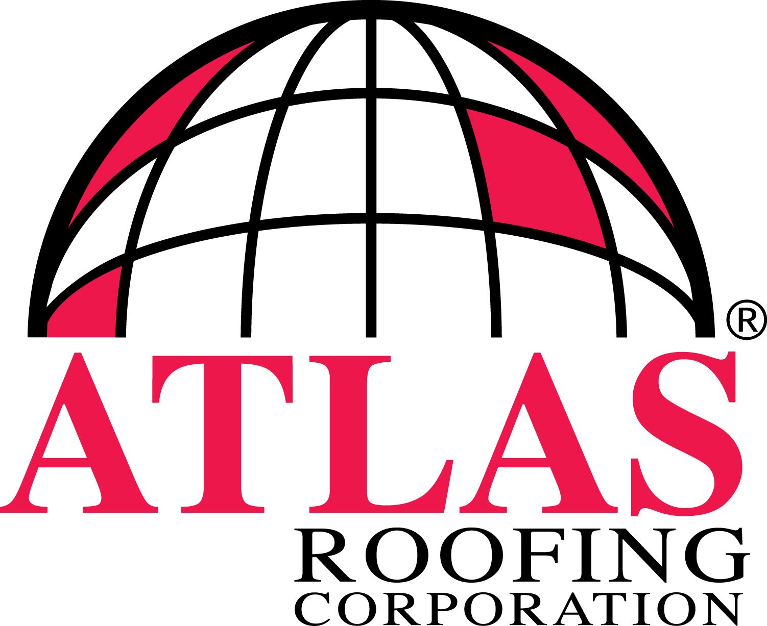 A logo for atlas roofing corporation with a globe in the middle