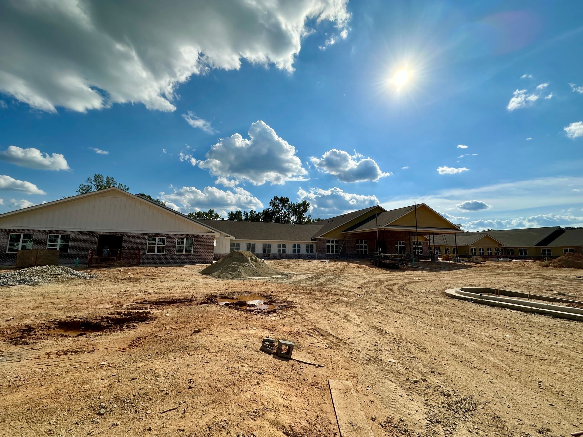 An aerial view of a the new assisted living facility at Dawson's Corner under construction.