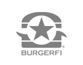 A black and white logo for burgerfi with a star in the middle.