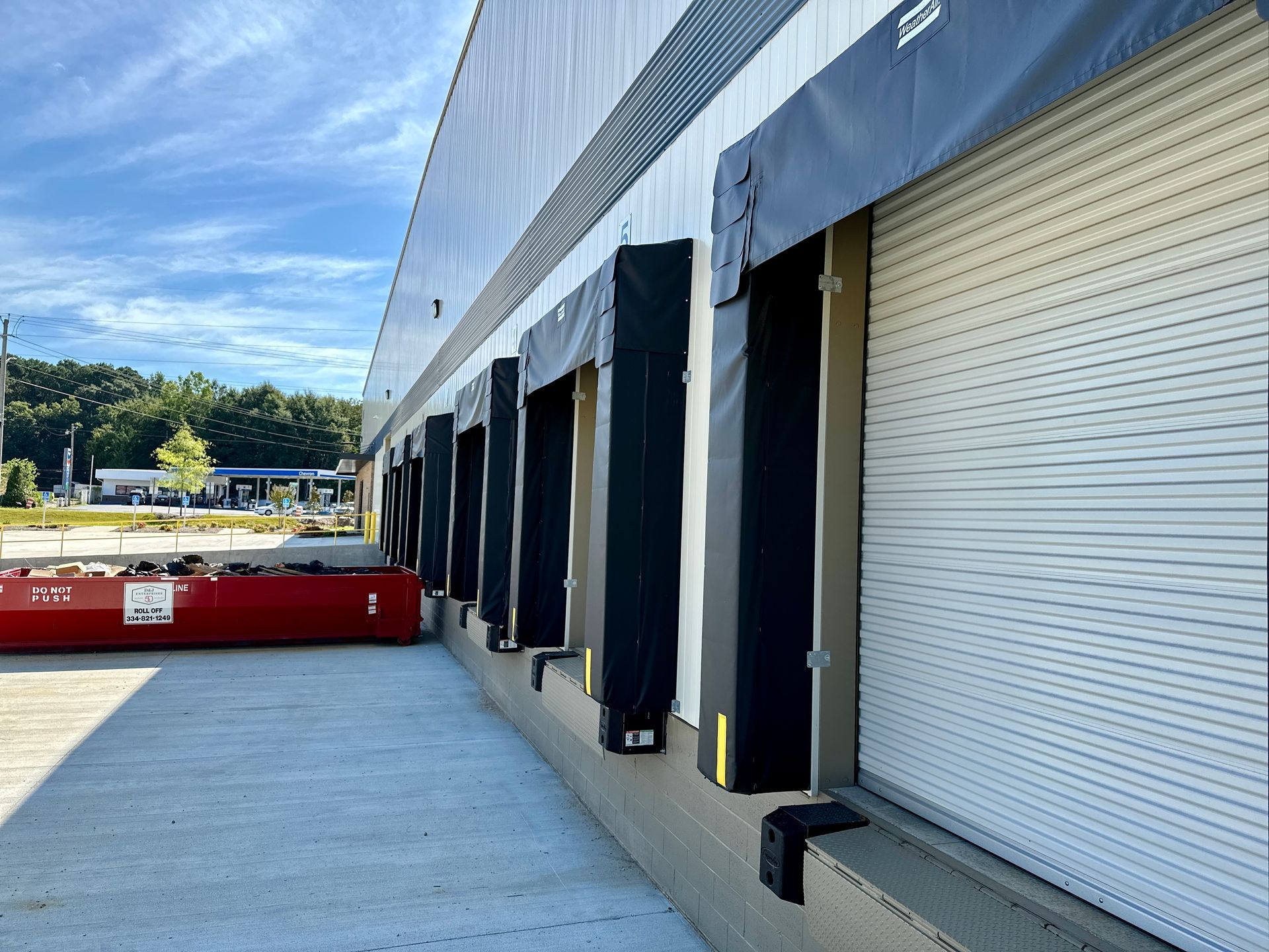 A row of loading docks on the side of a building