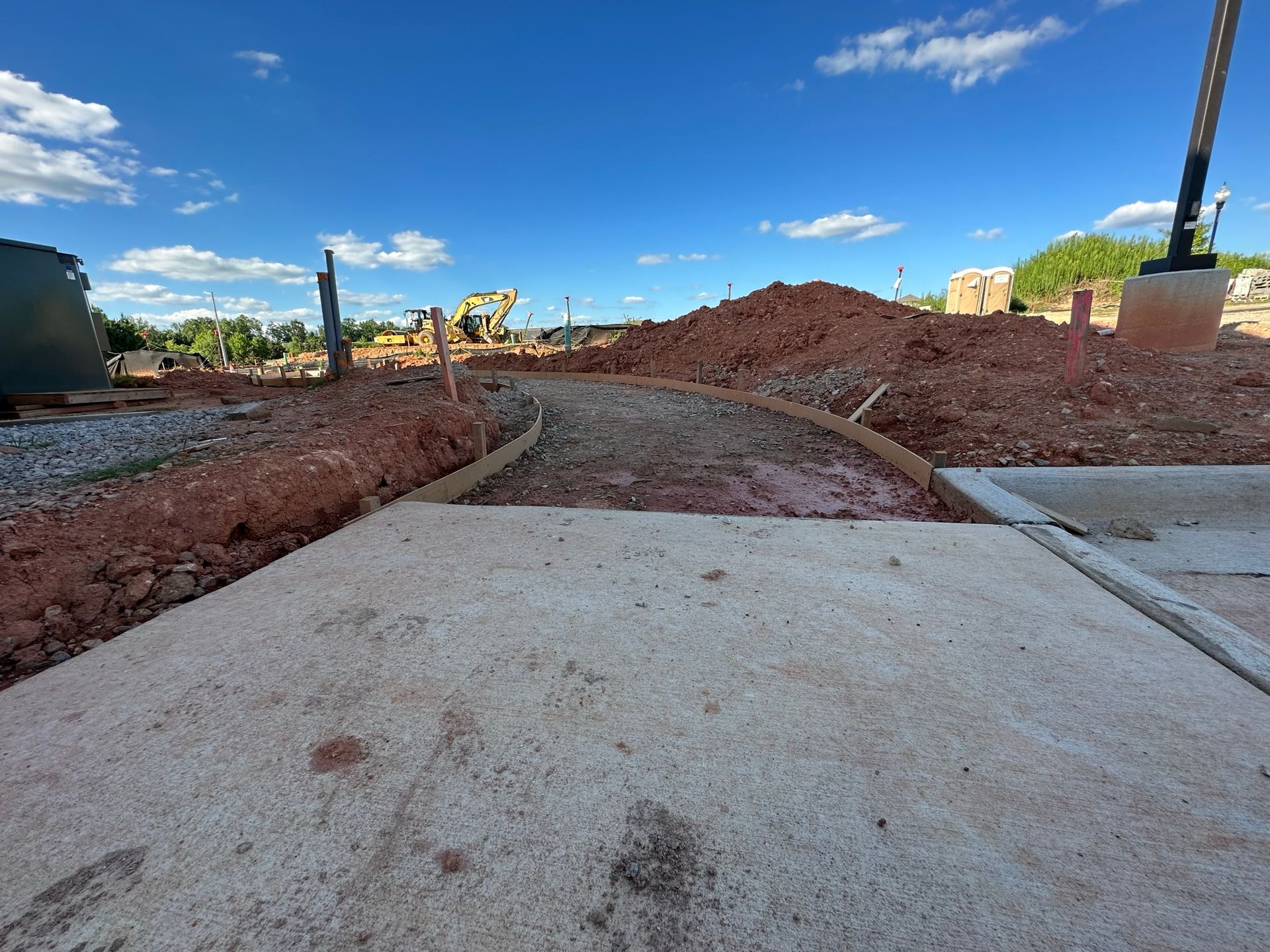 A construction site with a lot of dirt and concrete