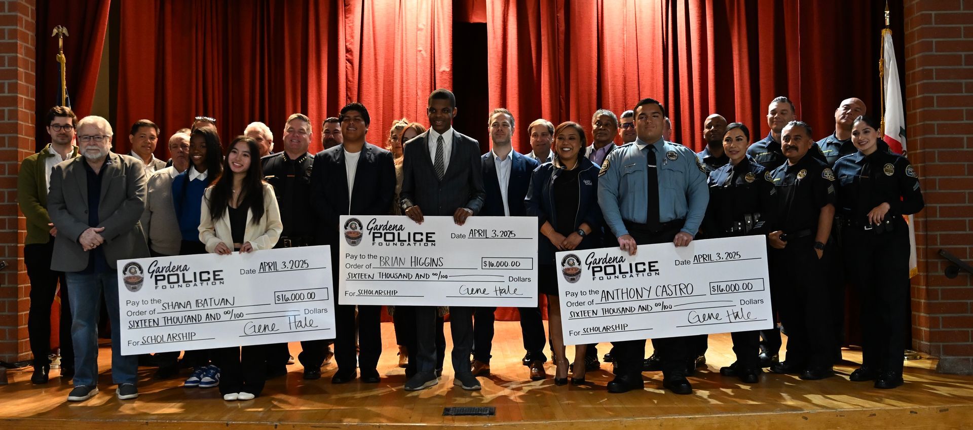 A group of people holding checks that say police on them