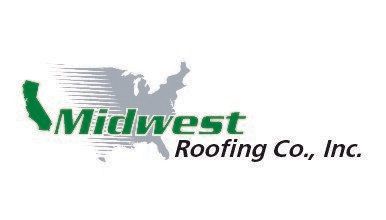 The logo for midwest roofing co. inc. has a map of the united states on it.