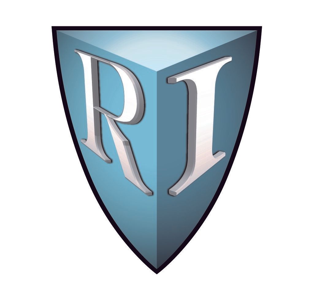 A blue shield with the letter r and i on it
