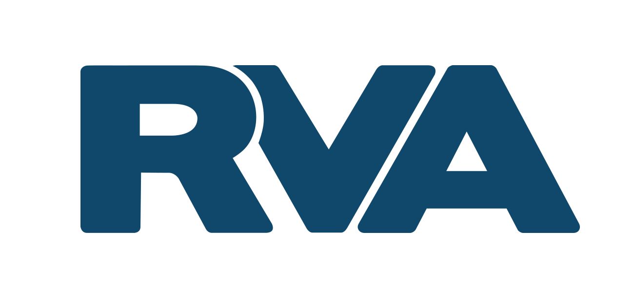 The rva logo is blue and white on a white background.
