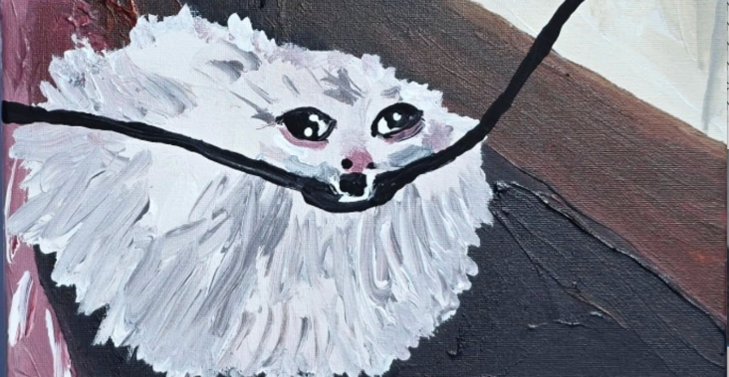 painting of cat chewing electrical cable