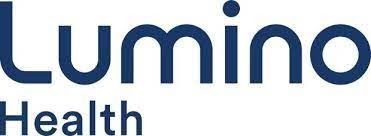 the logo for lumino health is blue and white on a white background .