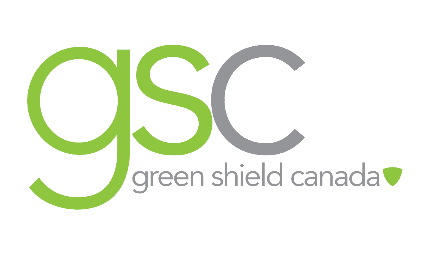 The logo for gsc green shield canada is green and gray.