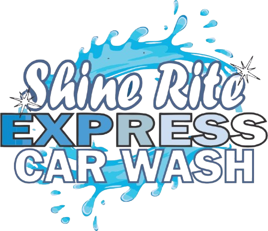 Shine Rite Express Car Wash logo with blue water splash and text.