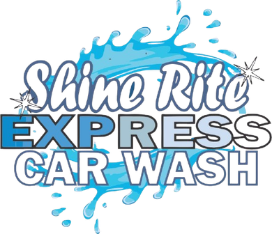Shine Rite Express Car Wash logo with blue water splash and text.