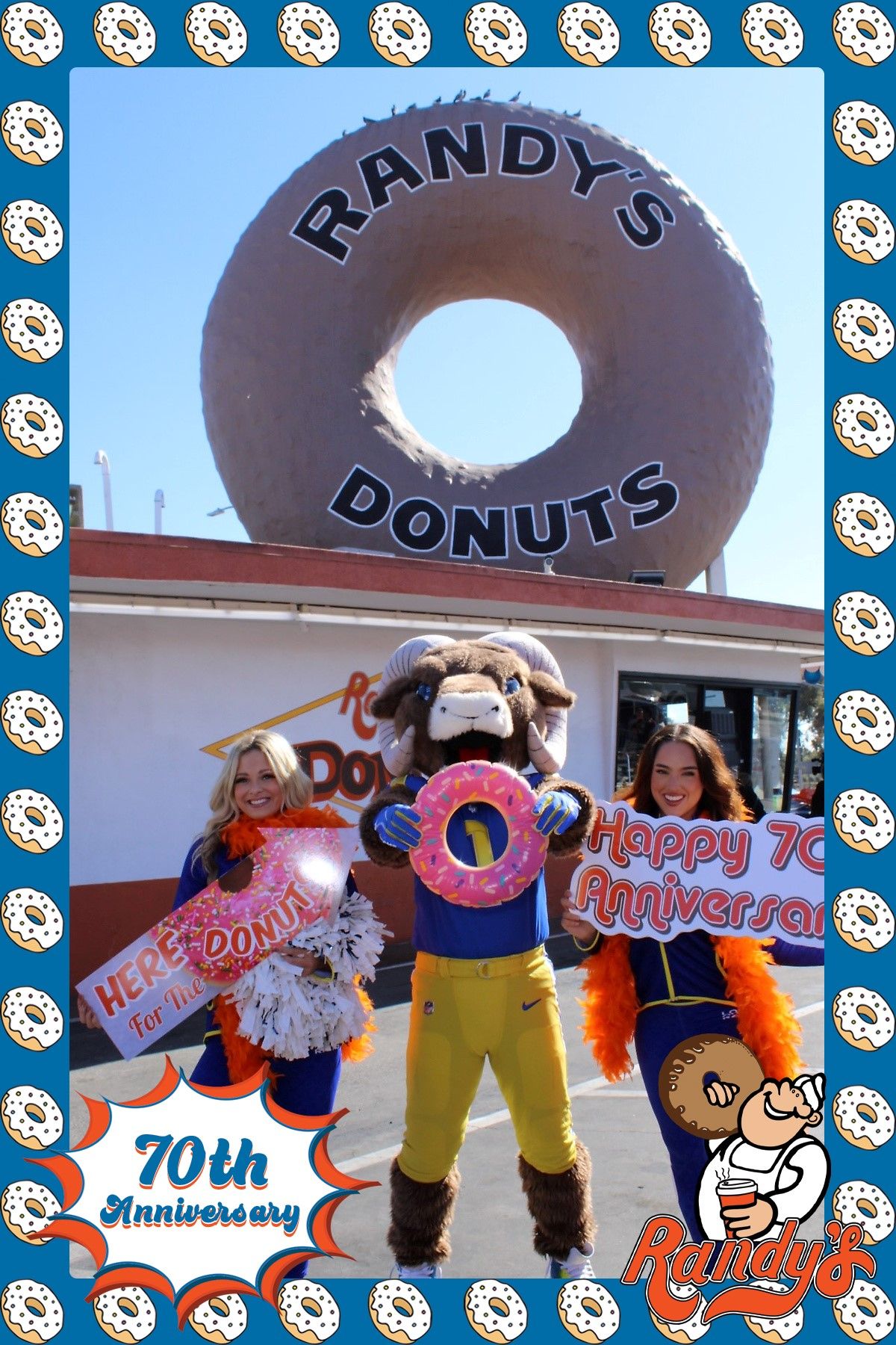Randy 's donuts is celebrating their 70th anniversary