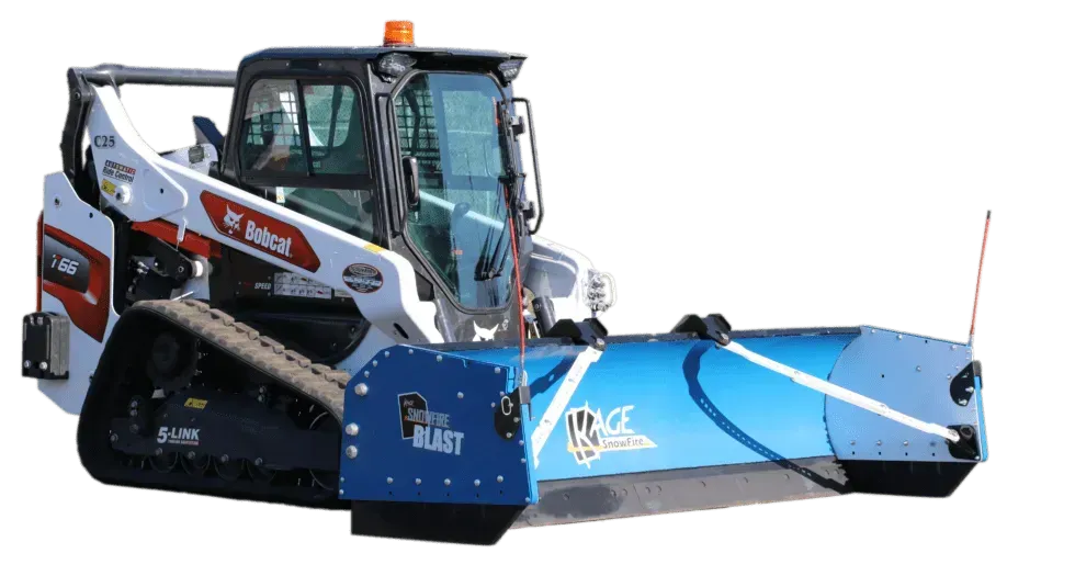 Kage SnowFire and Blast snow plow systems on a Bobcat T66