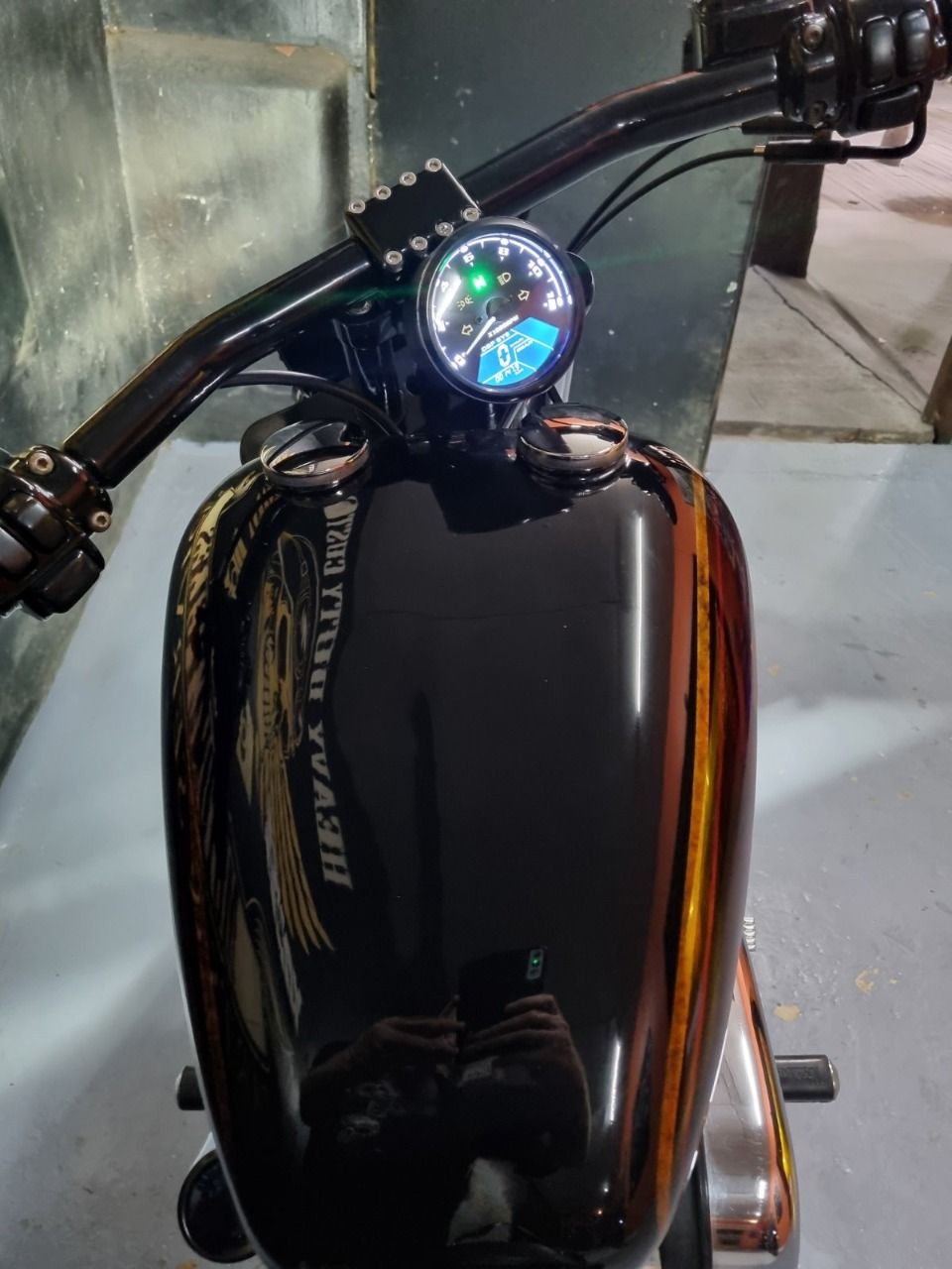 A harley davidson motorcycle is sitting on a table