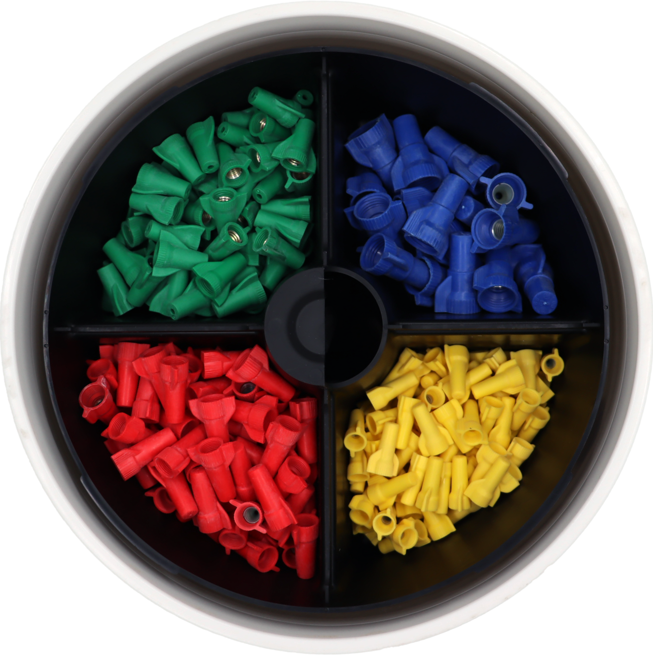 pail mate top view of organized electrical caps for construction