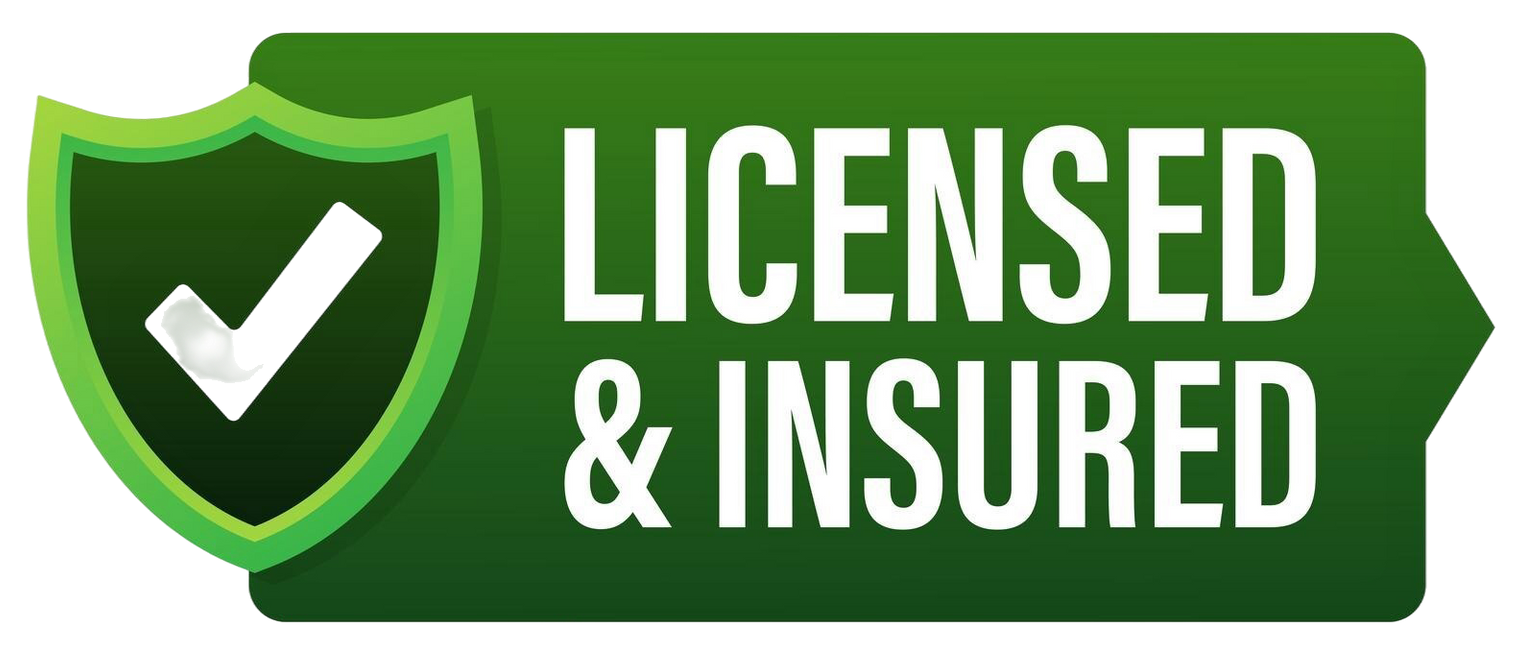 A green sign that says licensed and insured with a check mark on it.