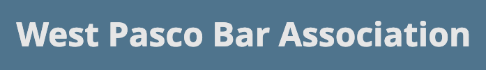 A blue background with white text that says West Pasco Bar Association.