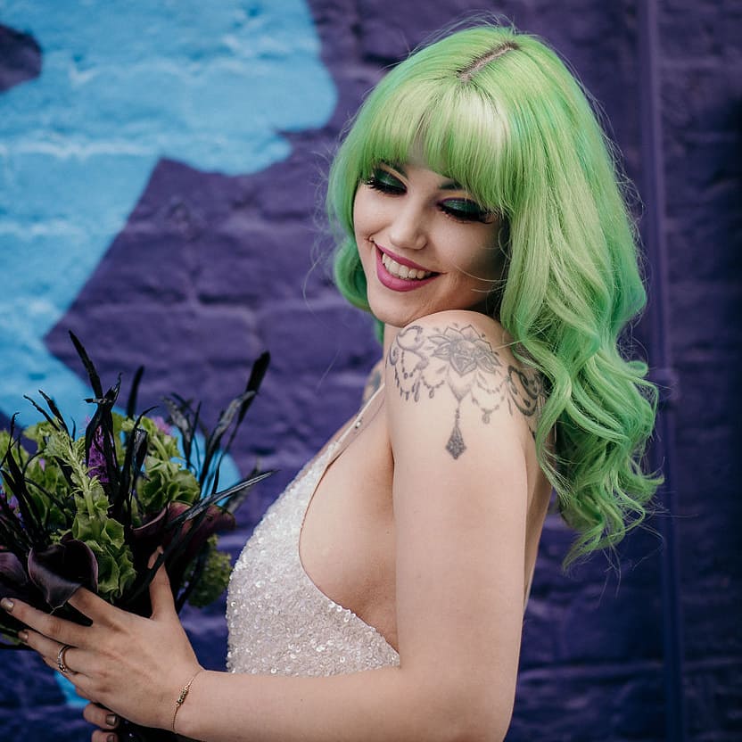 green bridesmaid wavy hair