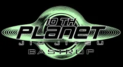 Logo for 10th Planet Jiu Jitsu Bastrop featuring bold white text over a light green, circular abstract pattern.