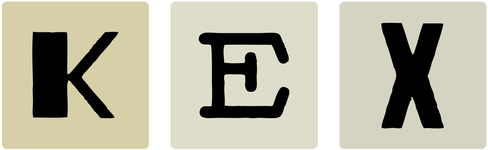 Three beige squares with the letters K, E, and X in black.