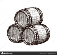 Three wooden barrels are stacked on top of each other on a white background.