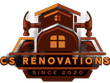 Logo for CS Renovations: brown woodgrain hexagon with company name, tagline, and phone number.