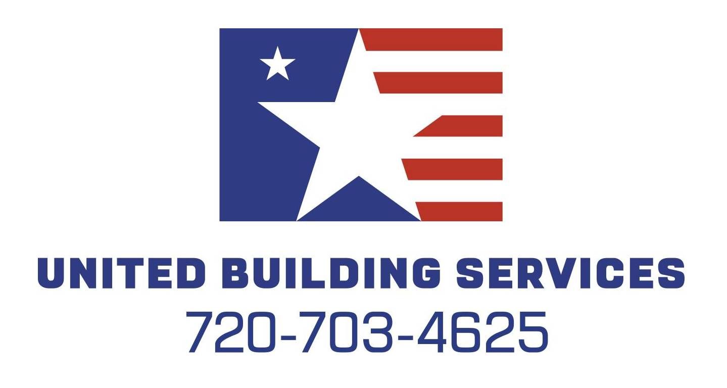 United Building Services logo with red, white and blue star flag icon and phone number 720-703-4625