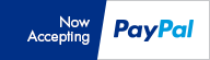A blue and white sign that says `` now accepting paypal ''