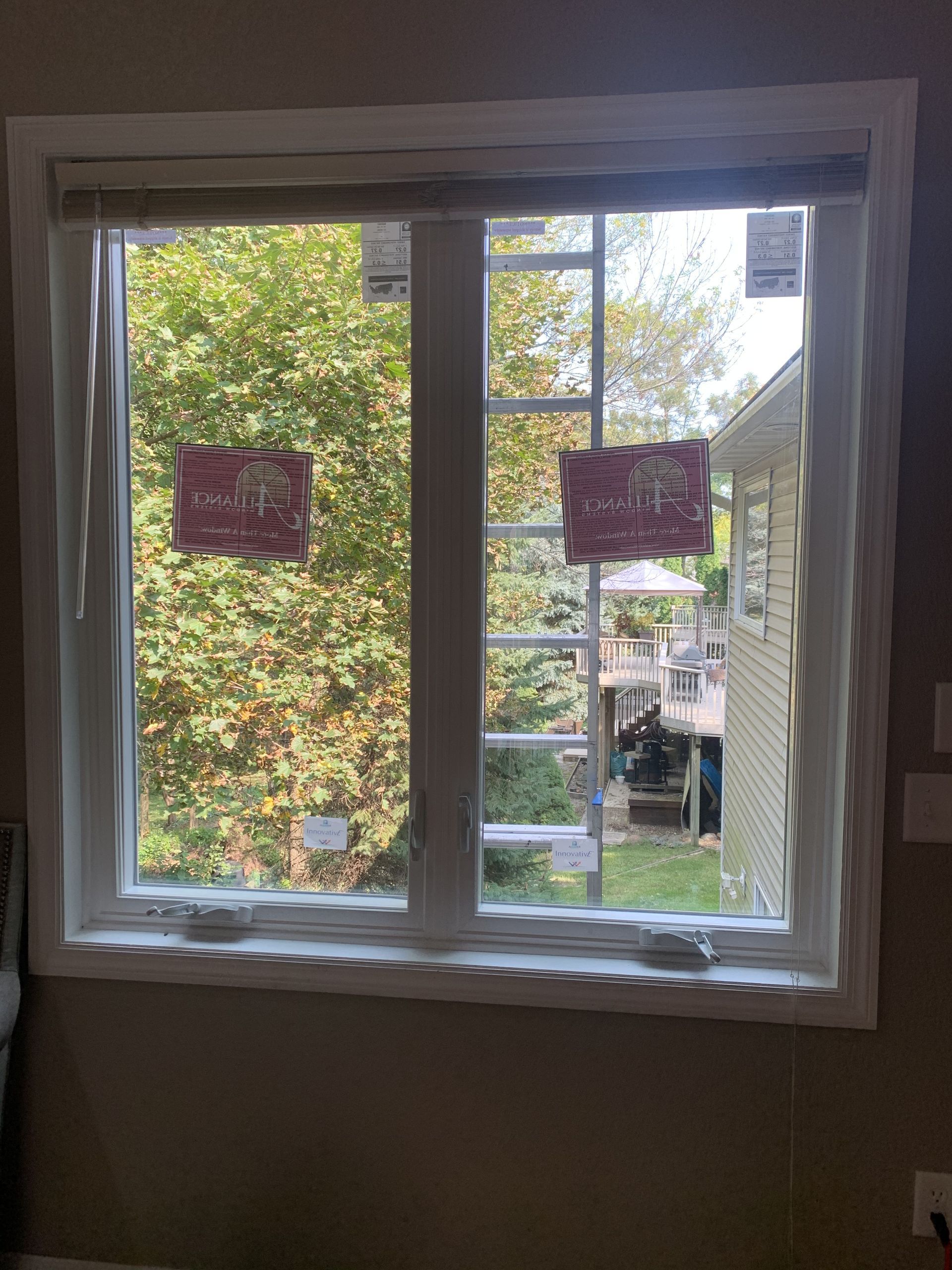 Interior view of a new white casement window installation in Middleton WI.