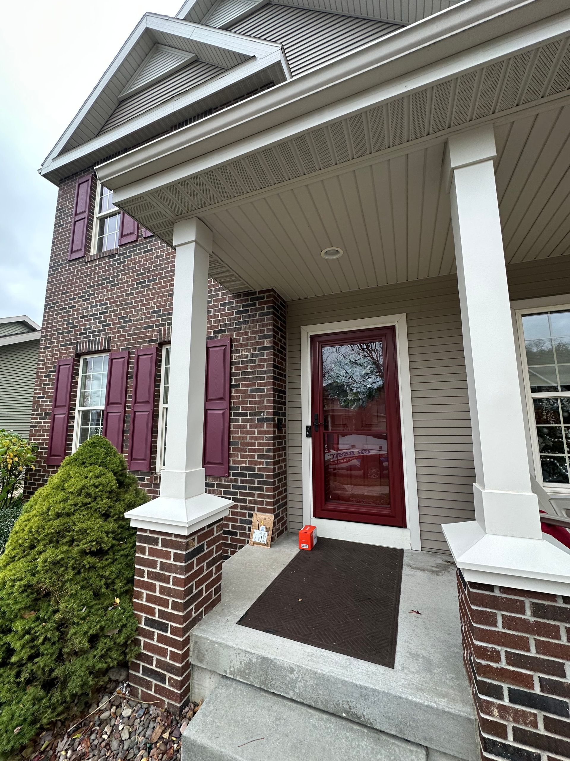 Complete soffit and fascia installation on a residential front porch in Middleton WI.