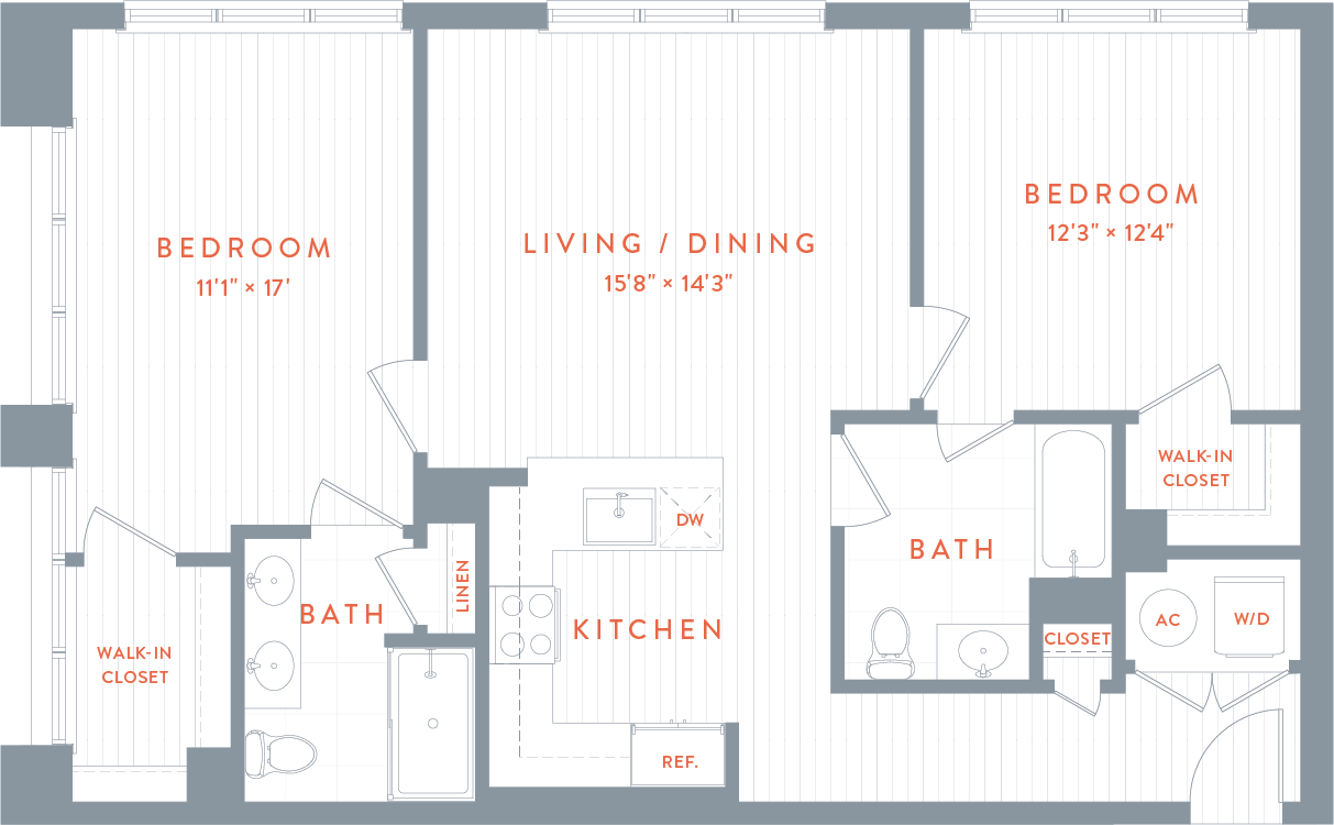 A floor plan of a house with a bedroom , living room , dining room and kitchen.