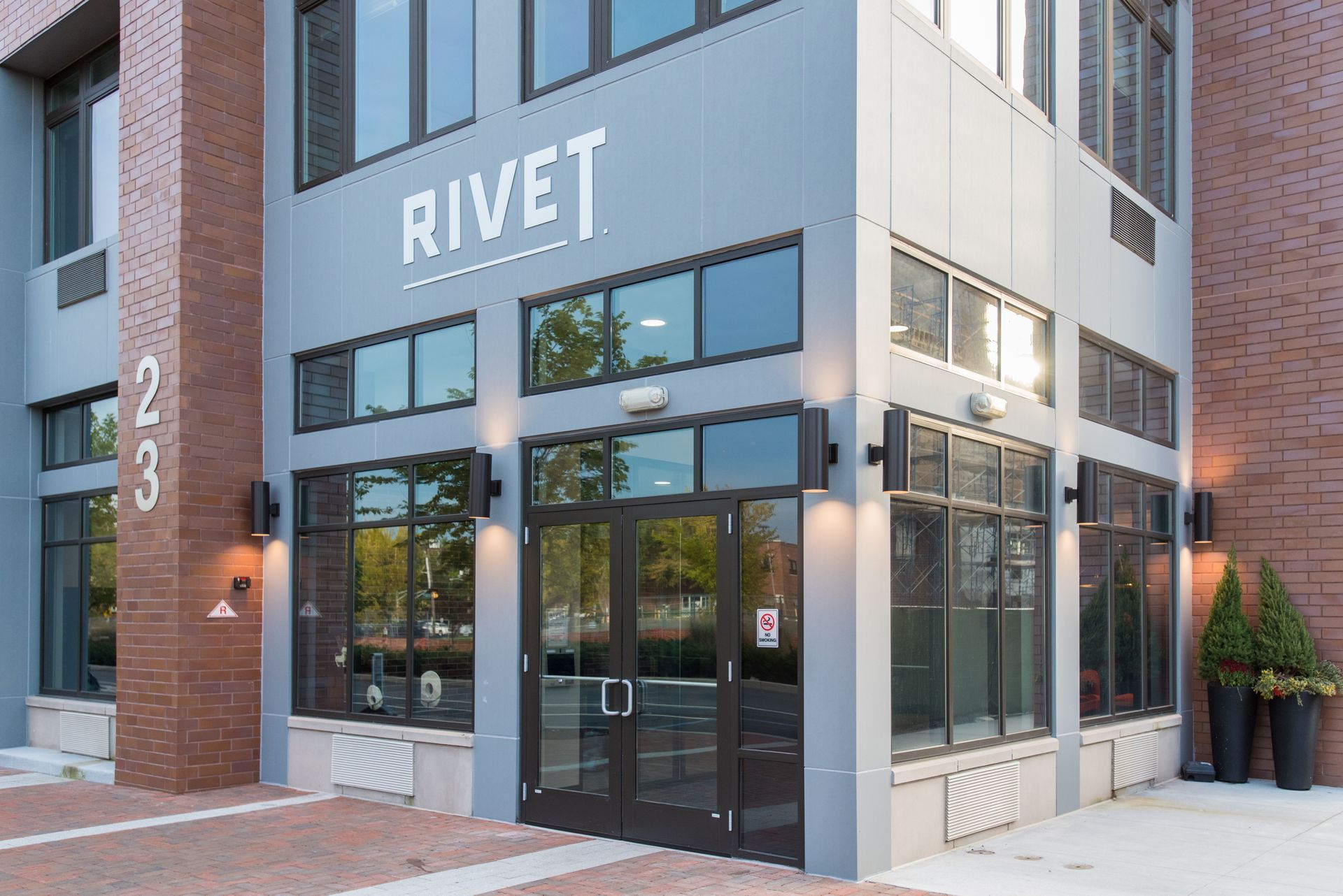 A building with a sign that says rivet on it