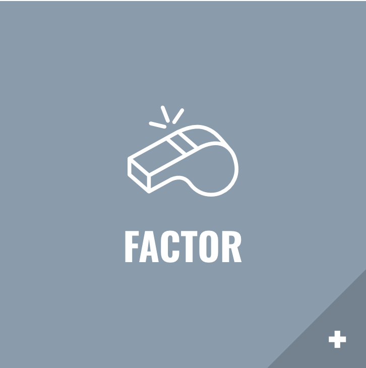 An icon of a whistle with the word factor below it