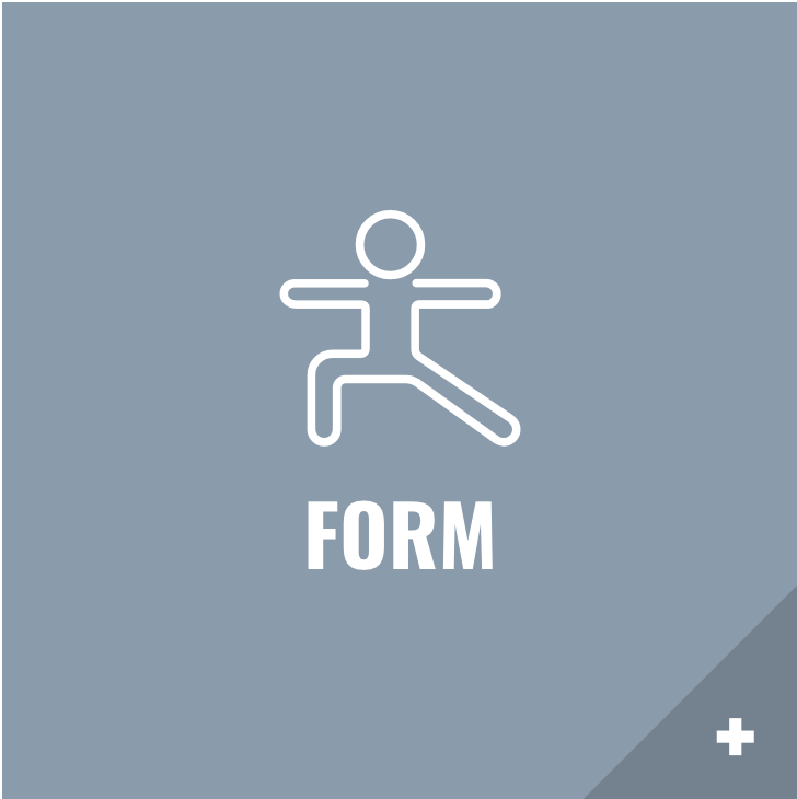 A line drawing of a person in a yoga pose with the word form below it.