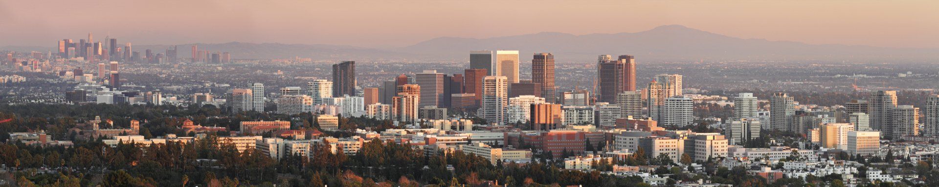 City skyline at sunset