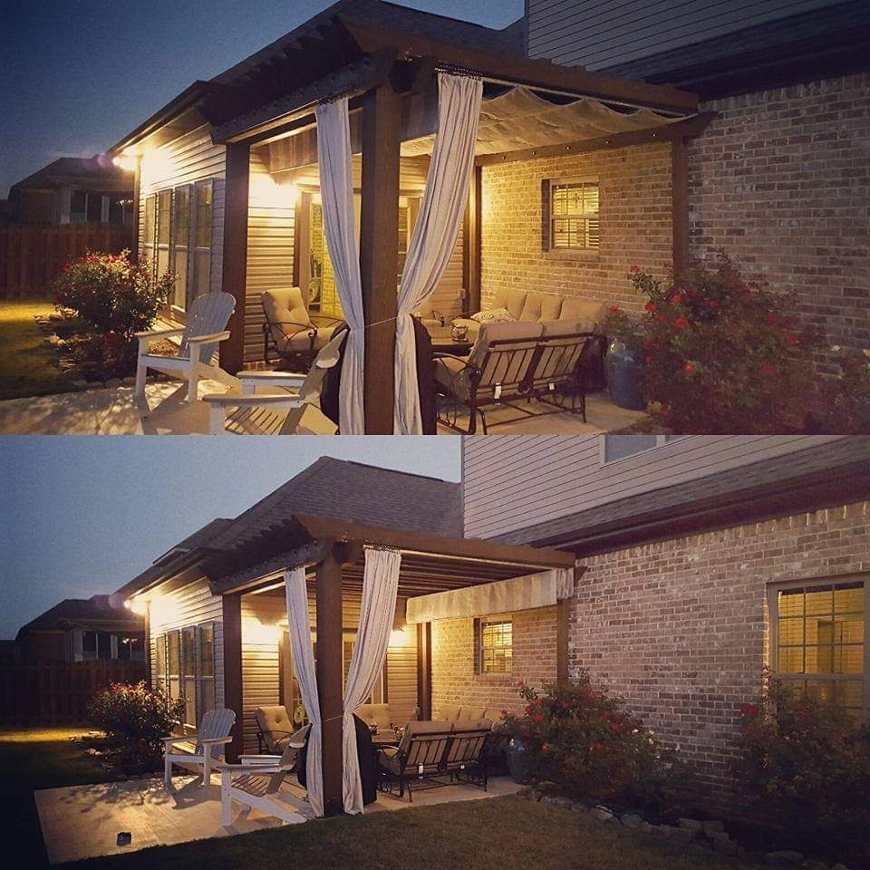 House with Covered Patio with White Curtains — Decatur, AL — Evans Awnings