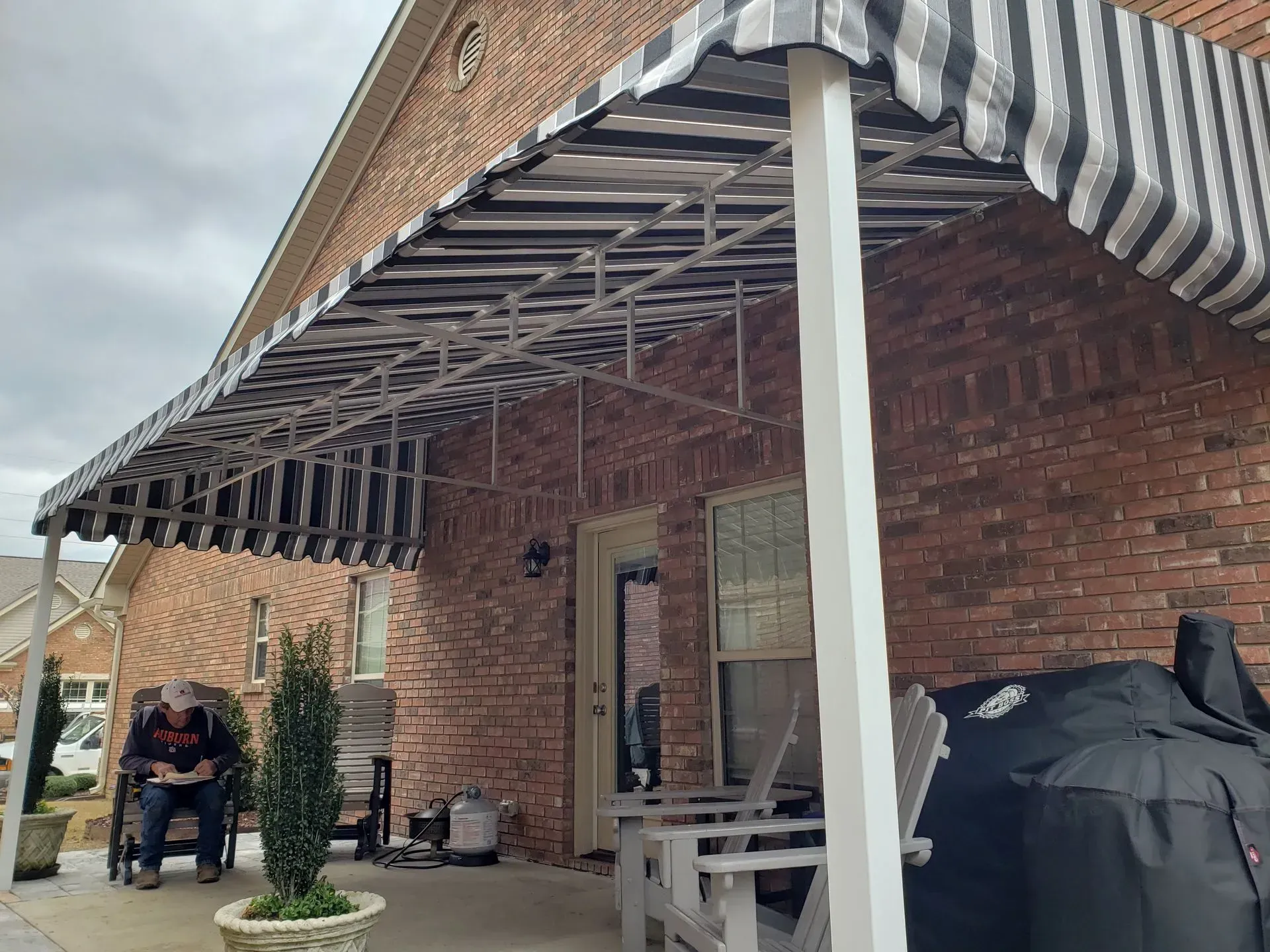 Stripe Patio Cover Close-Up — Decatur, AL — Evans Awnings