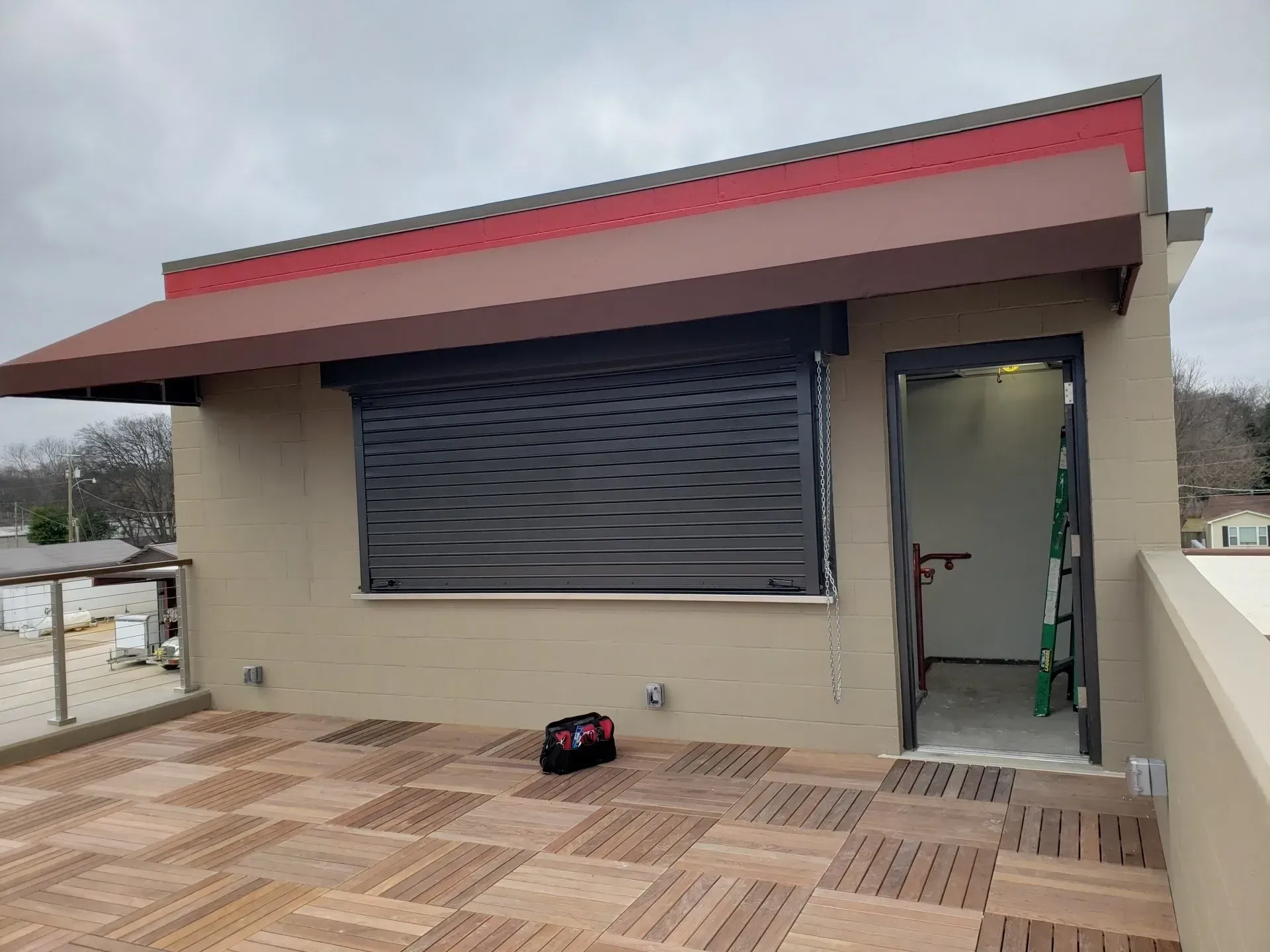 Rooftop Deck with Red Awning — Decatur, AL — Evans Awnings